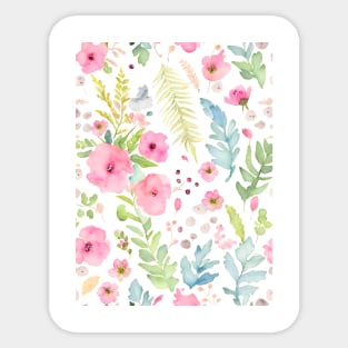 Watercolor Blush Pink Flowers Berries and Ferns Floral Pattern Sticker